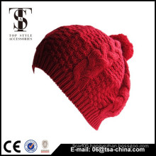 Red color classcal stlye Lady beauty types winter hat